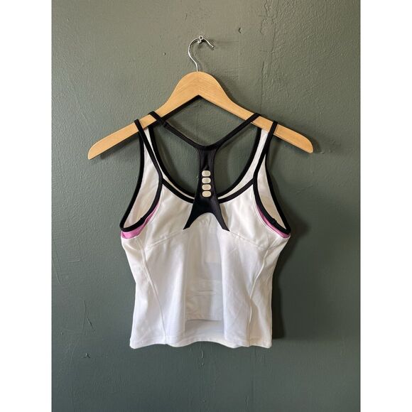 Y2K Nike Womens White Cropped Athletic Workout Tank Top Gray Tag Size Medium - Picture 2 of 3
